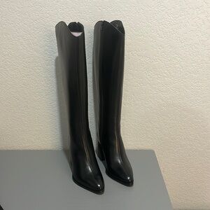 Y’all black leather knee high pointed toe boot size 6